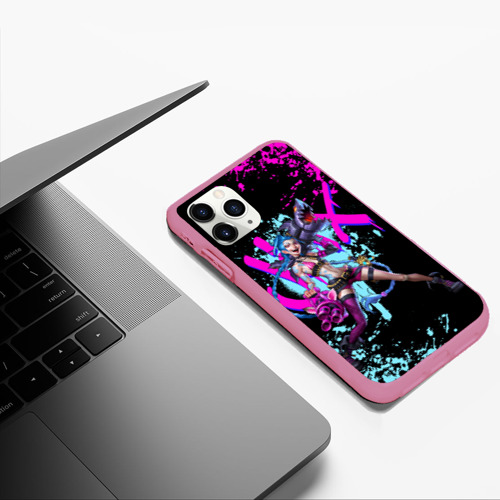 Чехол для iPhone 11 Pro Max матовый Jinx LOL neon paints ЛОЛ брызги красок Джинкс Аркейн, цвет малиновый - фото 5