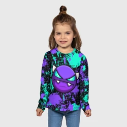 Детский лонгслив 3D Geometry Dash neon demon levels, неоновые брызги красок - фото 2