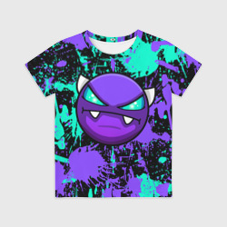 Детская футболка 3D Geometry Dash neon demon levels, неоновые брызги красок