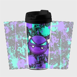 Термокружка-непроливайка Geometry Dash neon demon levels, неоновые брызги красок - фото 2