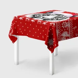 Скатерть 3D Новогодний свитер с белым тигром