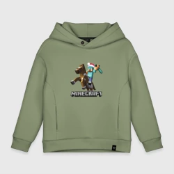 Детское худи Oversize хлопок Minecraft новый год - Стив на коне