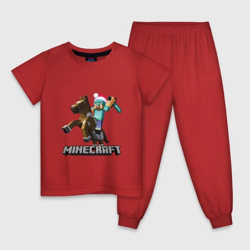 Детская пижама хлопок Minecraft новый год - Стив на коне