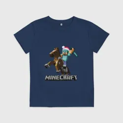 Детская футболка хлопок Minecraft новый год - Стив на коне