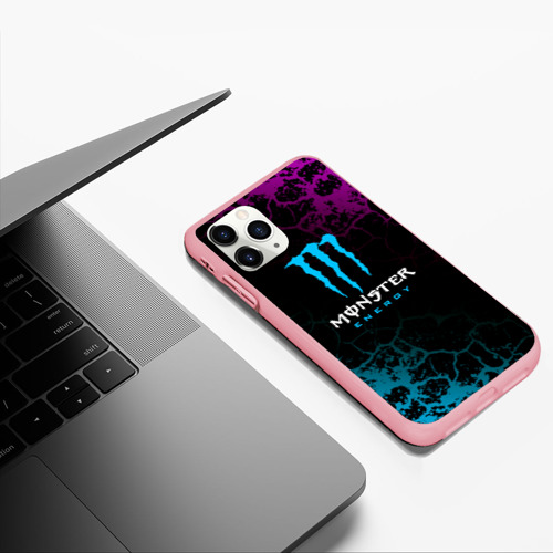 Чехол для iPhone 11 Pro Max матовый Monster Energy Трещины, цвет баблгам - фото 5