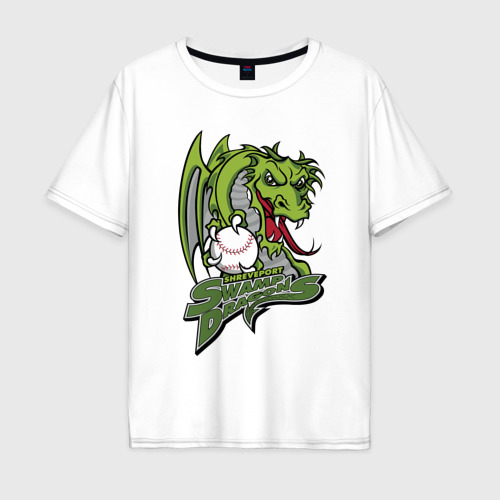 Мужская футболка оверсайз из хлопка с принтом Shreveport swamp dragons - baseball team, вид спереди №1