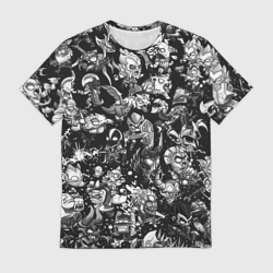 Мужская футболка 3D Dota 2 все персонажи чёрно белый