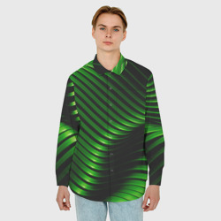 Мужская рубашка oversize 3D Волны изумрудного металла - фото 2