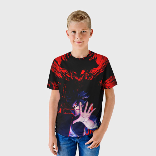 Детская футболка 3D Аста и его черный демон клевер, цвет 3D печать - фото 3