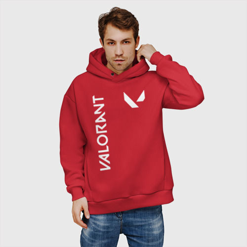 Мужское худи Oversize хлопок [Valorant] - Logo, цвет красный - фото 3