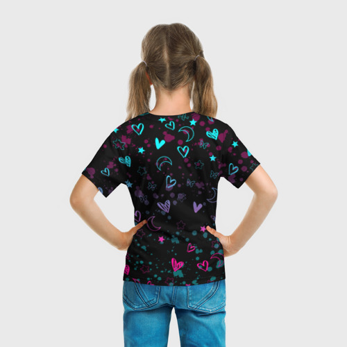 Детская футболка 3D Геншин Импакт Люмин, неоновые сердечки, цвет 3D печать - фото 6
