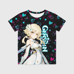 Детская футболка 3D Геншин Импакт Люмин, неоновые сердечки