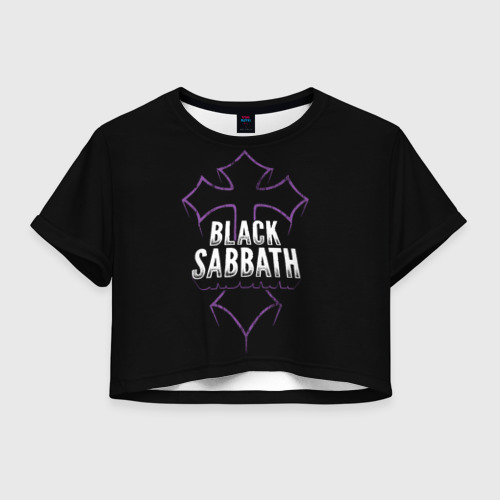 Женская футболка Crop-top 3D Black Sabbat Cross, цвет 3D печать
