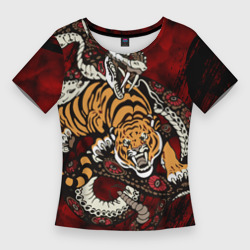 Женская футболка 3D Slim Тигр со Змеёй 2022