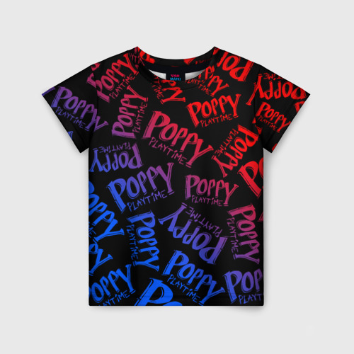 Детская футболка с принтом Poppy Playtime logo neon, Хаги Ваги, вид спереди №1