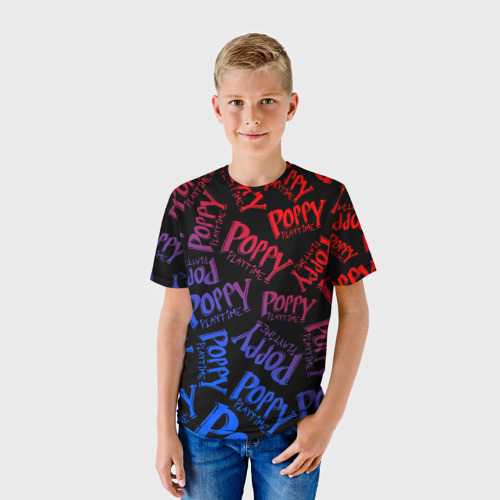 Детская футболка 3D Poppy Playtime logo neon, Хаги Ваги, цвет 3D печать - фото 3