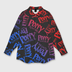 Женская рубашка oversize 3D Poppy Playtime logo neon, Хаги Ваги