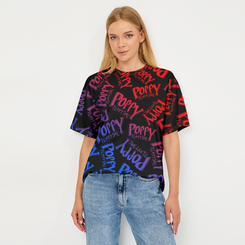 Женская футболка oversize 3D Poppy Playtime logo neon, Хаги Ваги, цвет 3D печать - фото 5