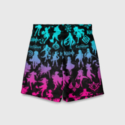 Детские спортивные шорты 3D Геншин Импакт неоновые силуэты персонажей игры + logobombing