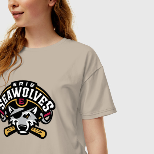 Женская футболка хлопок Oversize Sea Wolves - baseball team, цвет миндальный - фото 3