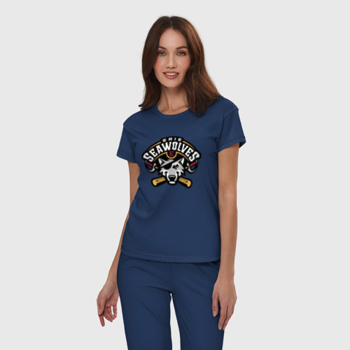 Женская пижама хлопок Sea Wolves - baseball team, цвет темно-синий - фото 3