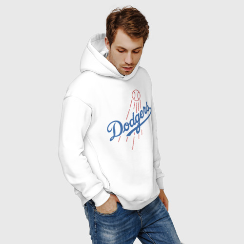 Мужское худи Oversize хлопок Los Angeles Dodgers - baseball - emblem, цвет белый - фото 7