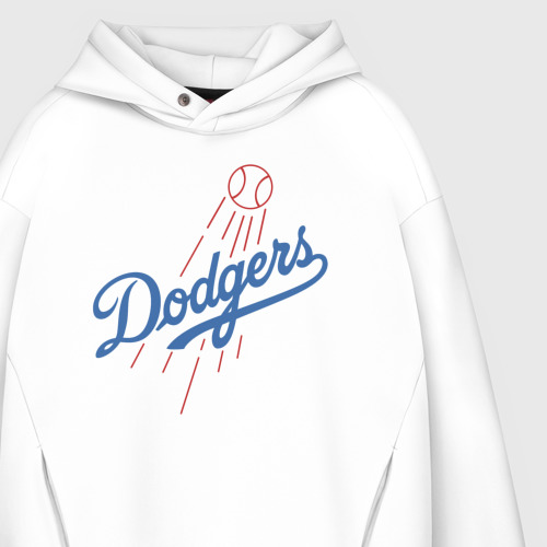 Мужское худи Oversize хлопок Los Angeles Dodgers - baseball - emblem, цвет белый - фото 4