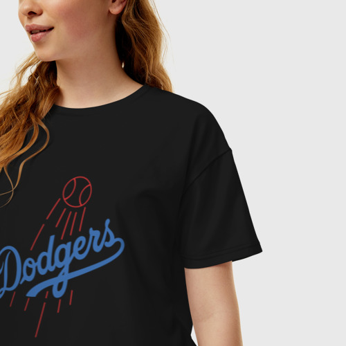 Женская футболка хлопок Oversize Los Angeles Dodgers - baseball - emblem, цвет черный - фото 3