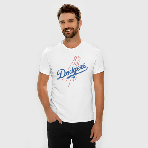 Мужская футболка хлопок Slim Los Angeles Dodgers - baseball - emblem, цвет белый - фото 3