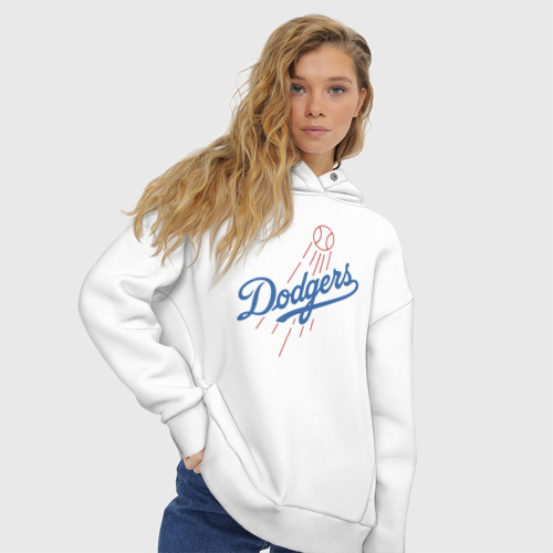 Женское худи Oversize хлопок Los Angeles Dodgers - baseball - emblem, цвет белый - фото 4