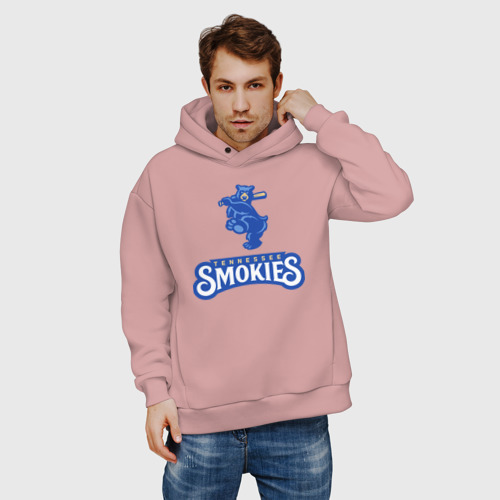 Мужское худи Oversize хлопок Tennessee smokies - baseball team, цвет пыльно-розовый - фото 3