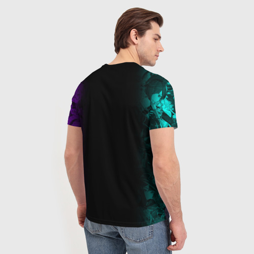 Мужская футболка 3D с принтом XIAO СЯО ГЕНШИН ИМПАКТ ГЕРОИНЯ НЕОН, вид сзади #2