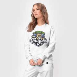 Костюм с принтом Kane County Cougars - baseball team для женщины, вид на модели спереди №3. Цвет основы: белый