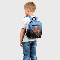Рюкзак с принтом Вспыш и Эй-Джей для ребенка, вид на модели спереди №2. Цвет основы: белый