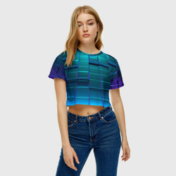 Женская футболка Crop-top 3D 3D квадраты неоновые - фото 2