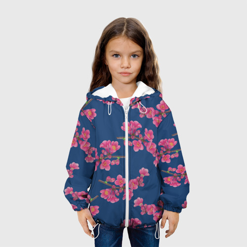 Детская куртка 3D Веточки айвы с розовыми цветами на синем фоне, цвет белый - фото 4