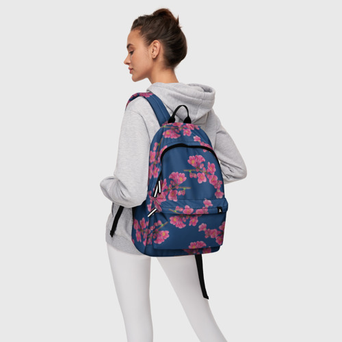 Рюкзак 3D Веточки айвы с розовыми цветами на синем фоне - фото 5