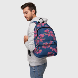 Рюкзак 3D Веточки айвы с розовыми цветами на синем фоне - фото 2