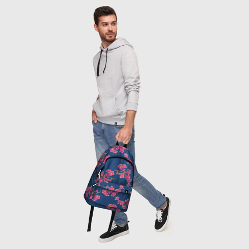 Рюкзак 3D Веточки айвы с розовыми цветами на синем фоне - фото 6