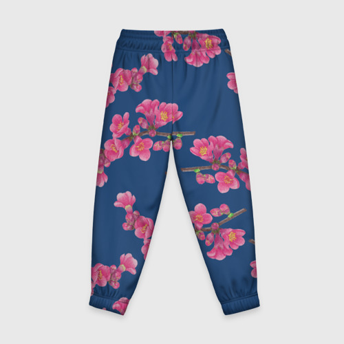 Детские брюки 3D Веточки айвы с розовыми цветами на синем фоне, цвет 3D печать - фото 2