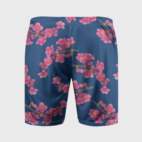 Мужские шорты спортивные Веточки айвы с розовыми цветами на синем фоне, цвет 3D печать - фото 2