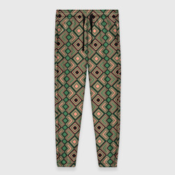 Женские брюки 3D Абстракция из черных, зеленых и бежевых квадратов