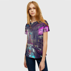 Женская футболка 3D Городской киберпанк - фото 2