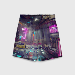 Детские спортивные шорты 3D Городской Киберпанк