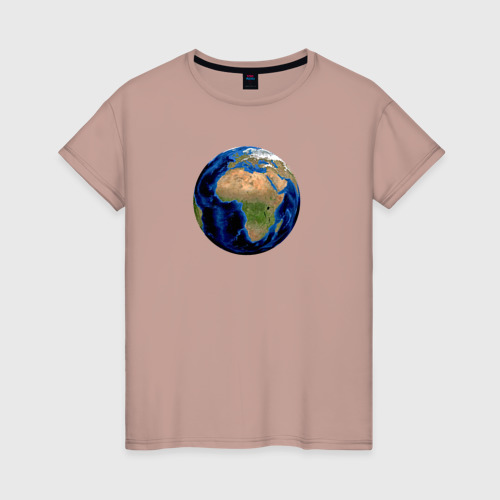 Женская футболка хлопок с принтом планета солнечной системы земля, вид спереди #2