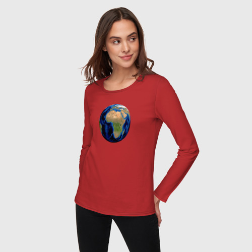 Женский лонгслив хлопок с принтом планета солнечной системы земля, фото на моделе #1