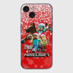 Чехол для iPhone 15 силиконовый с защитой камеры Новогодний Майнкрафт