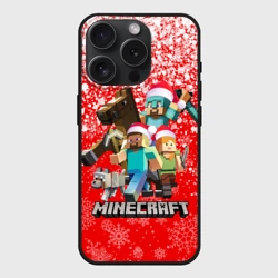 Чехол силиконовый для Apple iPhone 15 Pro Мax матовый Новогодний Майнкрафт