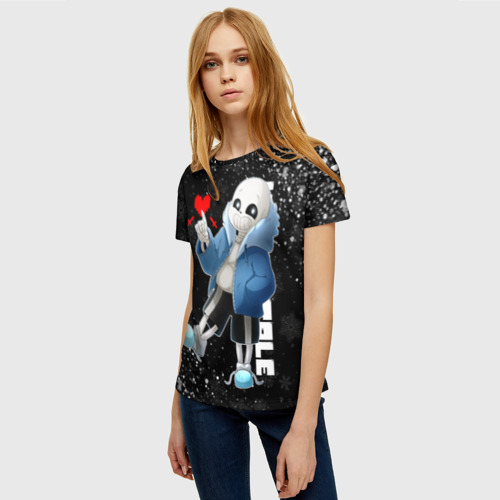 Женская футболка 3D с принтом НОВОГОДНИЙ САНС / UNDERTALE НОВЫЙ ГОД, фото на моделе #1