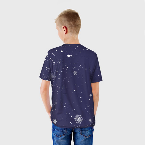 Детская футболка 3D с принтом НОВЫЙ ГОД В СКАЙРИМЕ ВИНТЕРХОЛД ШКОЛА МАГИИ, вид сзади #2